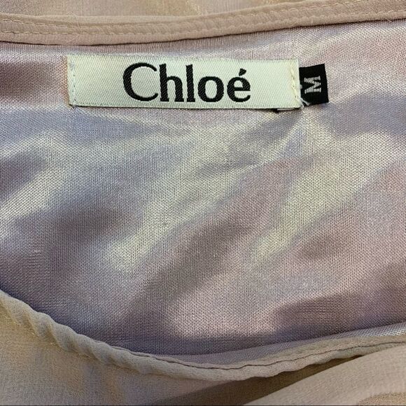 Chloe vintage taupe silk draped ruffle frill lined designer blouse size … - Picture 7 of 10